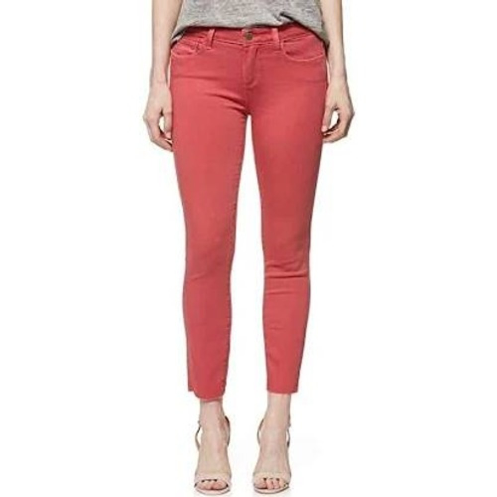 Paige Verdugo Crop Skinny Jeans Vintage Wildflower Pink Raw Hem Size 26